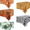 Animal Safari Tablecloth Jungle Animal Theme Tablecover Tiger Zebra Giraffe Print Table Cover Tropical Leaf Tablecloth Party Supplies for Jungle Safari Birthday Baby Showers (Greenery Style, 5 Pcs)