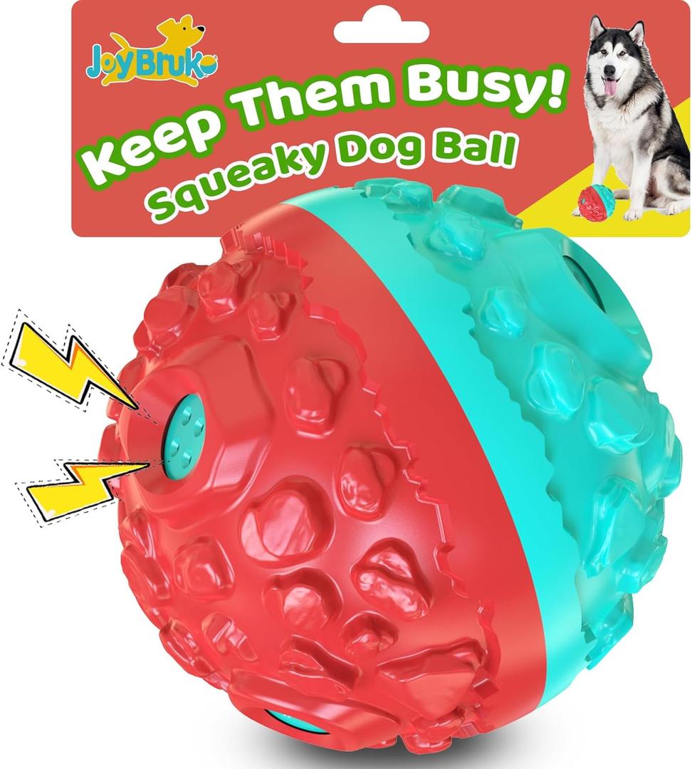 JoyBruko Dog Ball for Aggressive Chewers - Interactive Dog Toy Giggle Balls Fun Squeaky Sound to Keep Them Busy, Durable for Small Medium Large Breeds, Rubber Chew Toys, As Seen on TV, Blue & Red