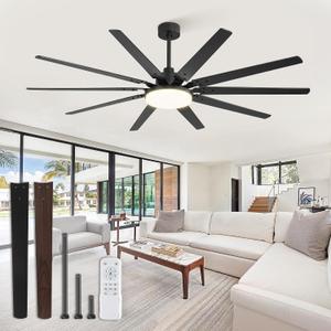 Fanbulous 72 inch Large Ceiling Fans with Lights and Remote, Outdoor Black Ceiling Fan with 10 Blades, 32W LED light 3 CCT, 6 Speed Reversible Quiet DC Motor, Modern Ceiling Fan for Living Room Patio