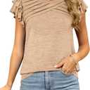 MIHOLL Womens Summer Tops Ruffle Short Sleeve Crew Neck T Shirt Casual Front Pleated Basic Tee Blouses (Medium, 03 Khaki)