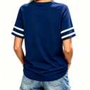 Decogiver Shirt Women V-Neck Short Sleeve Graphic Top (Blue)