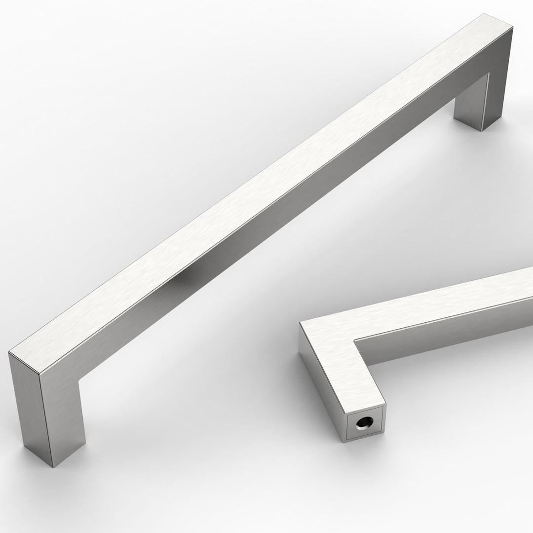 10 Pack 7-1/2''(192mm) Brushed Nickel Cabinet Pulls Stainless Steel Cabinet Handles Satin Nickel Drawer Pulls Square Cabinet Hardware for Cupboard (7.5"/192MM Hole Center)