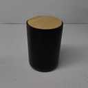 mDesign Plastic Round Trash Can Small Wastebasket - Garbage Bin Container with Swing-Close Lid - Bathroom Garbage Basket - Holds Waste, Recycling - 1.3 Gallon - Basa Collection - Black/Natural