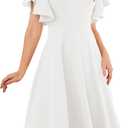 Bridesmay Women's Formal Cocktail Wedding Guest Dress for Women 2025 Short Sleeve Fit and Flare Tea Party Dresses (White), Size: Small