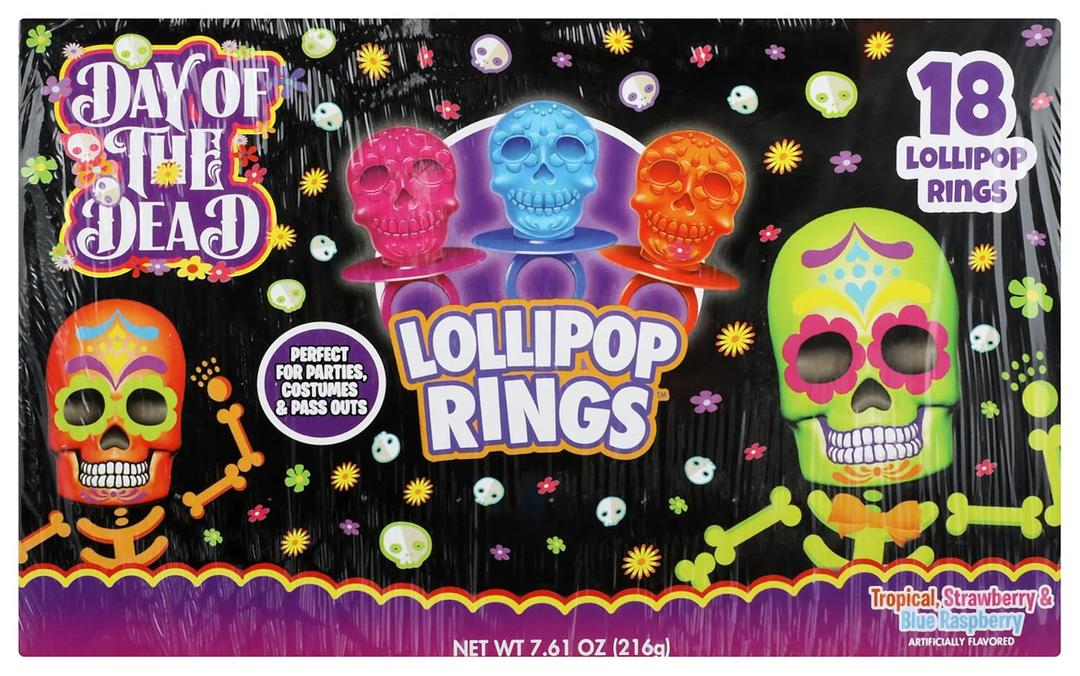 2 x Halloween Day of the Dead Sugar Skull Lollipop Rings,7.61 ounce, Box of 18