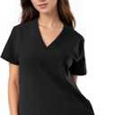 SUNME Scrubs Tops for Woman, Soft V-Neck Scrubs Top with 3 Pockets, Semi-Slim Fit Medical Scrub Top (Black, S)