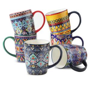Glowworm Coffee Mugs Set of 6, 16 oz Ceramic Coffee Mug with Handle, Large Coffee Cups for Latte, Cappuccino, Milk Dishwasher & Microwave Safe, Bohemian