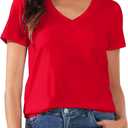 PALINDA Women's Classic Fit T Shirts Short Sleeve V Neck Casual Tee Shirt Summer Tops (Large, Red)