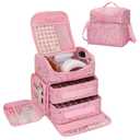 CUBETASTIC Extra Large Nail Polish Organizer Case Holds 86 to 100+ Bottles Nail Polish & Nail Lamp, Nail Supplies Storage Carrying Bag with 2 Removable Pouches (Triangle Pink, 86 Slots)