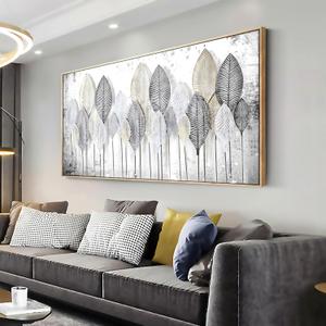 Gold Leaf Canvas Wall Art 30x60 Inch - Black White Abstract Nature Landscape Framed Print for Living Room