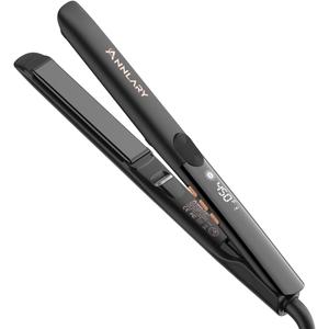 Hair Straightener 1 Inch Flat Iron and Curler 2 in 1 Titanium Ceramic Ionic Dual Voltage Straightener with Heat-Resistant Silicone, for Less Frizz, Shinier & Smoother (Black)