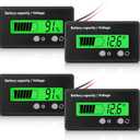 Frienda 2 Pieces DC 12V 24V 36V 48V 72V Battery Meter with Alarm, Front Setting and Switch Key, Battery Capacity Voltage Indicator Gauge, Monitors Lead-Acid and Lithium ion(Green)