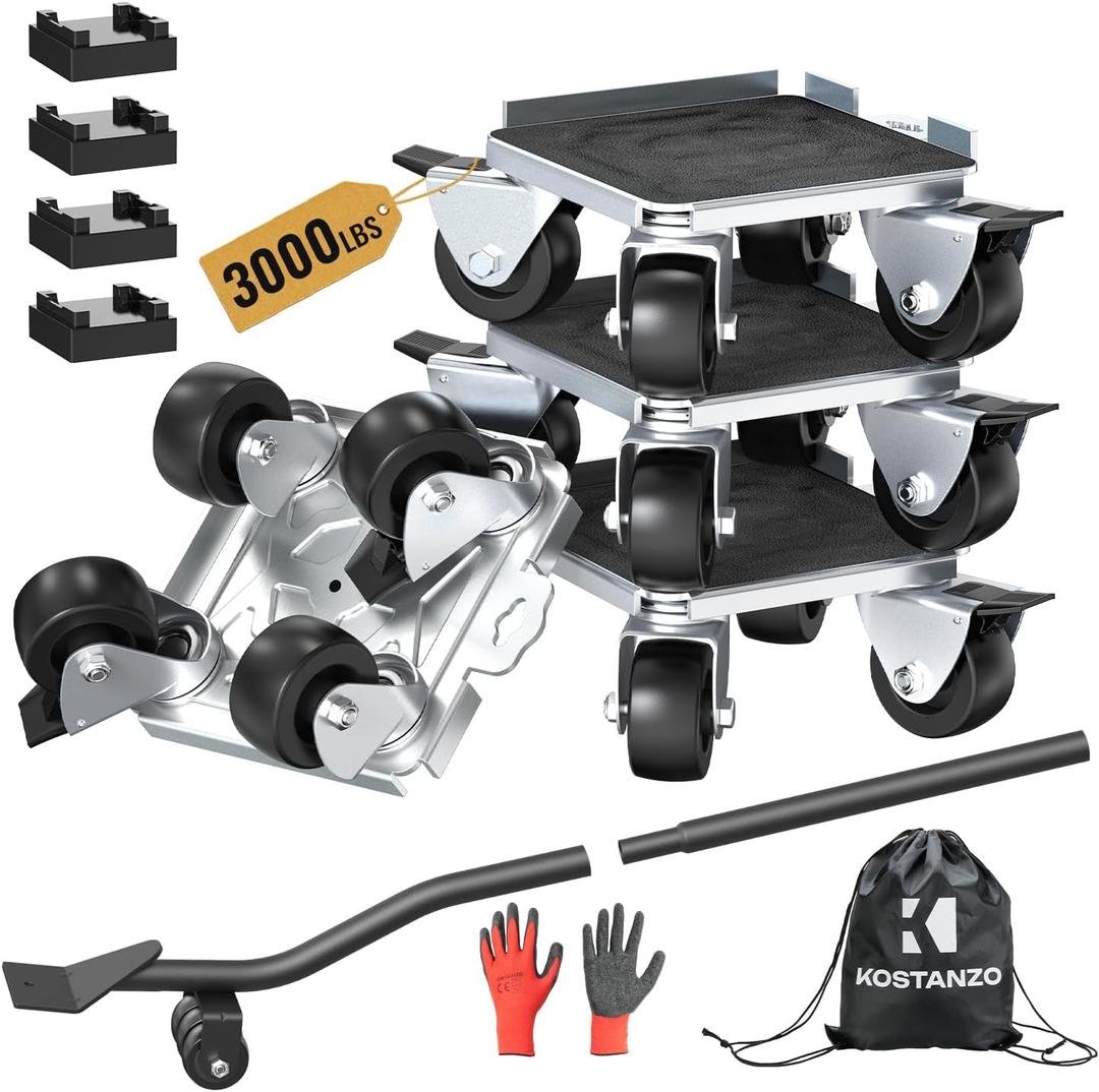 Furniture Moving Dolly with Reinforced Steel Panel Heavy Duty,360Swivel & Top Brake Furniture Movers with Wheels,Furniture Lifter Set of 4 up to 3000 LBS for Appliances,Sofa,Fridge,Washing Machine