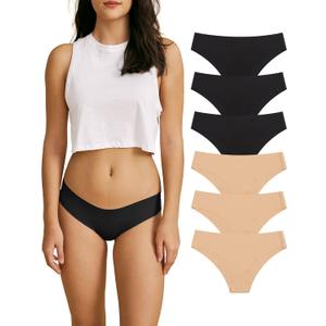 SHARICCA Women Seamless Cheeky Bikini No Show Panties Ladies Invisible Breathable Briefs Soft Stretch Underwear Multi Pack (Small, (6 Pack) 3 Black 3 Beige)