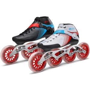 Bont GT4 Inline Speed Skates, Carbon Composite Racing Boots, 6061 T6 Aluminum Frame, Elemental 85A Wheels, ABEC5 Bearings (White/Red, 9 (110mm))