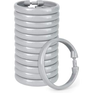Qulable Shower Curtain Rings-12 Pack- Plastic Shower Curtain Hooks O-Shaped Rings Hook Glide Easily on Bathroom Shower Rod(Grey)