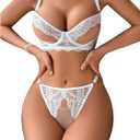 SOLY HUX Women's Lingerie Sets 2 Piece Hollow Out Bra and Panty Set Lace Underwear (Medium)
