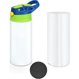Kids Sublimation Tumbler,12oz Sublimation Water Bottle Blanks,Straight Stainless Steel Todder Sippy Cup,Double Wall Insulated Sippy Tumbler with Handle,Shrink Films,Leak Proof (Blue)