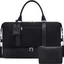 Oeihuivt Weekender Bags for Women - 21 Inch Large Travel Duffel Bag 2-Piece Set with Shoe Compartment, Heavy-Duty Canvas Leather Carry On Overnight Tote (Black + 1 Extra Pack)