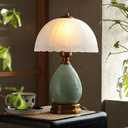 Vintage Lamp for Living Room,16" Modern Ceramic Table Lamps for Bedroom,Retro Bedside Nightstand Traditional Lamps, Classic Chinoiserie Green Lamp for Home Decor (LD001)