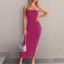 ZESICA Women's 2025 Summer Strapless Bodycon Midi Dress Off Shoulder Sleeveless Side Slit Tube Long Club Party Dresses (S)