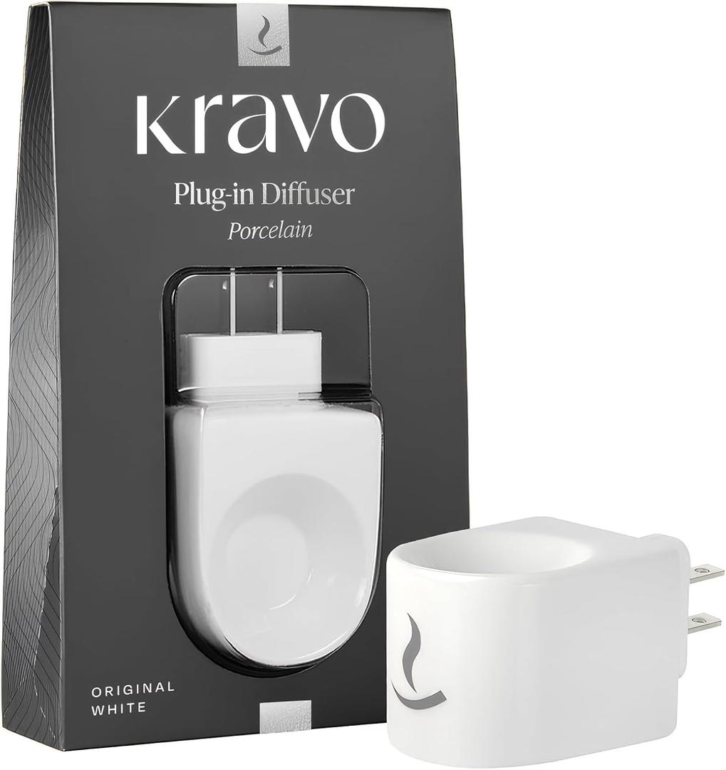 Kravo Essential Oil Porcelain Diffuser  Original White | Electric Plug-in Aroma Diffuser with Adjustable | Fragrance Oil Scent Diffuser for Home, Bedroom, Office