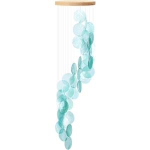 Wenqik Sea Glass Shell Wind Chimes for Outside Seaglass Capiz Windchime Spiral Wind Chimes for Women Beach Holiday Summer Gift Indoor Outdoor Home Housewarming Garden Decor (Blue)