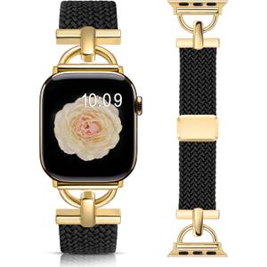 Wearlizer Braided Magnetic Band Compatible with Apple Watch Bands 42/46/38/40/41/44/45/49mm Women Men, Designer D-Shape Stretchy Elastic Nylon Strap for iWatch Series 11 10 9 8 7 6 5 4 SE/Ultra 3 2 1