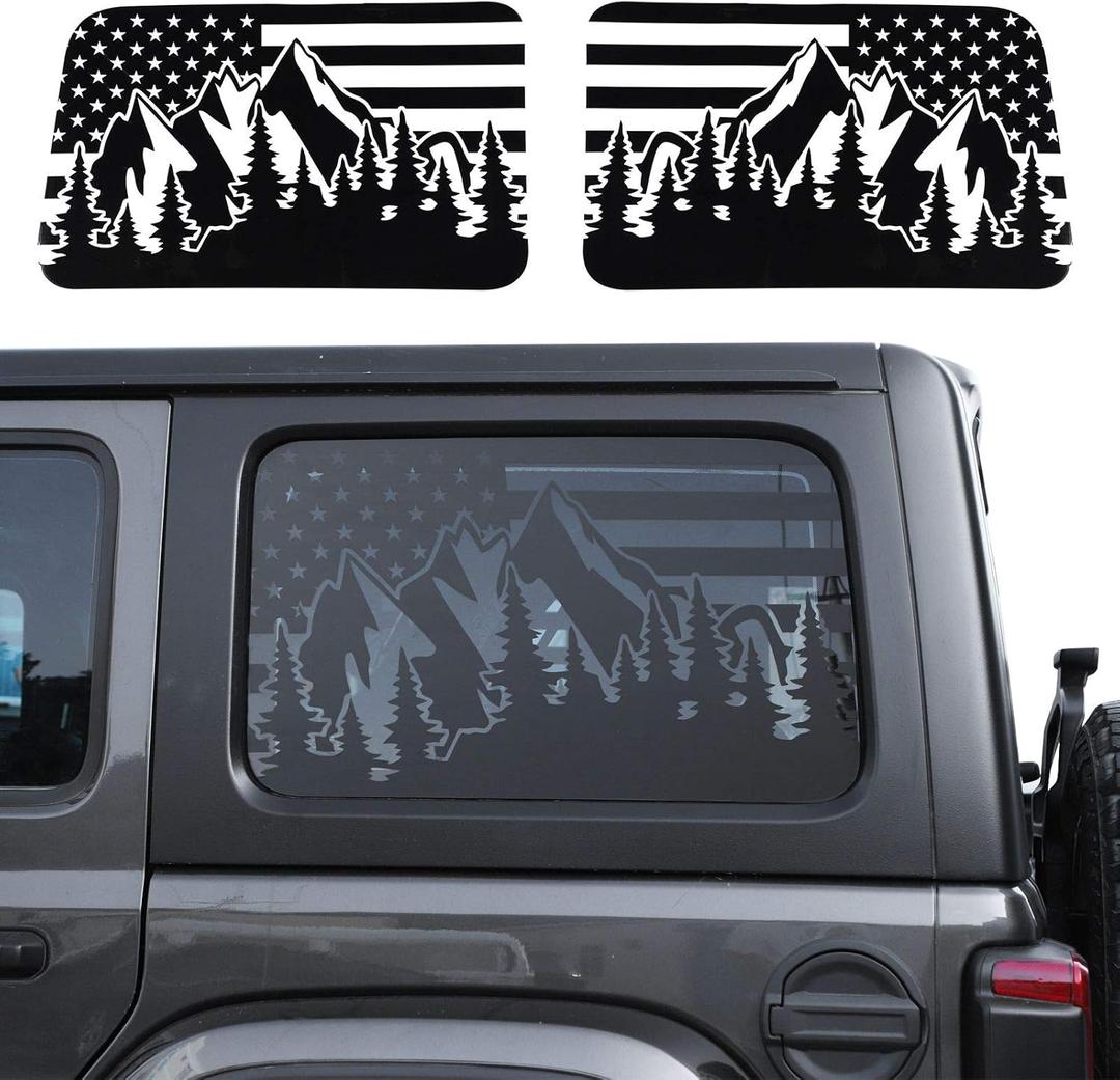 Voodonala Hardtop American Flag Window Decal Rear Window Sticker for Jeep Wrangler 2018 2019 2020 2021 2022 2023 2024 JLU, Forest Mountain, 4 Door