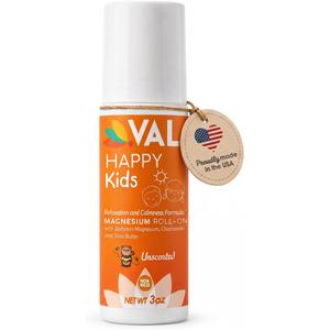 VAL Happy Kids Unscented Magnesium Roll-On, Relaxation & Calm Formula for Kids, Zechstein® Magnesium with Chamomile & Shea Butter, Fragrance-Free, 3 oz
