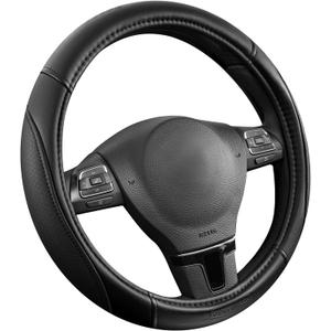 Rubbermaid Steering Wheel Cover  Universal Fit 14.5"15" Steering Wheel Cover, Anti-Slip Grip, Breathable Leather, All-Season Protection, Interior Upgrade for Cars, Trucks, SUVs - Black
