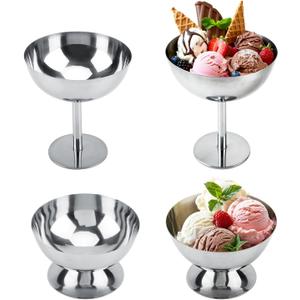 Hapivida 4Pcs Dessert Cups, Stainless Steel Reusable Serving Ice Cream Bowls Round Footed Sauce Bowls Yogurt Snack Candy Sundae Cup Wedding Birthday Party Decoration