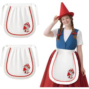 Shihanee 2 Pcs Women Garden Gnome Costume Apron Ms. Gnome Costume Apron Mushroom Cosplay Accessories for Halloween Cosplay Outfits