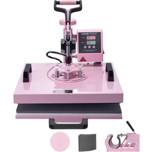 VEVOR Heat Press Machine 15x15 inch, Heat Press Machine for T-Shirts, 5 in 1 Heat Press with 30 OZ Tumbler Press, Combo Tumbler Heat Press Machine Sublimation for Hat Cap Mug Plate, Pink