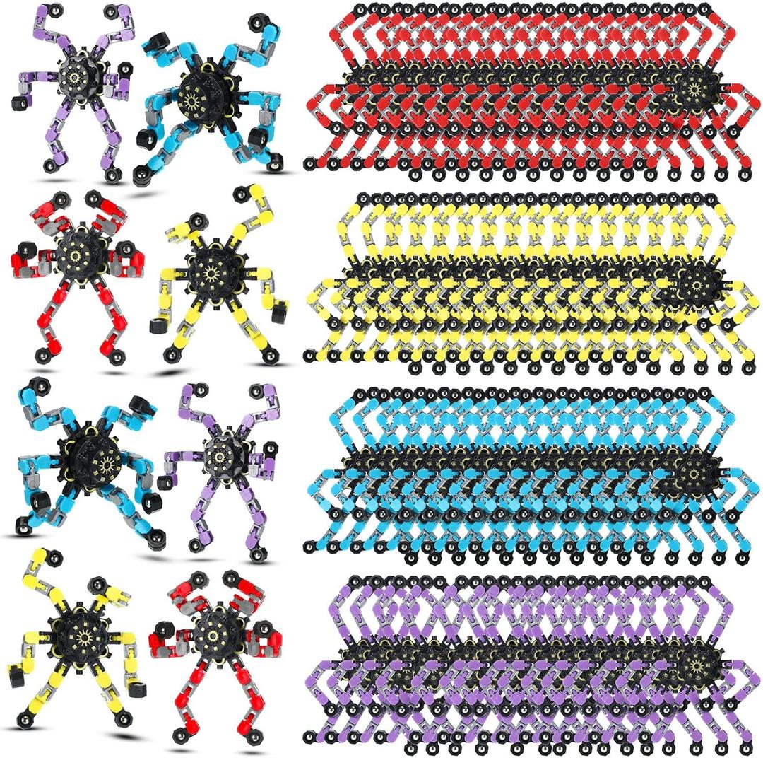 100 Pcs Funny Sensory Fidget Toy Bulk Transformable Chain Robot Finger Toys Fidget Spinners Stress Relief Fingertip Gyro Deformable Mechanical Spiral Spinner for Adult Kids ADHD (Classic)