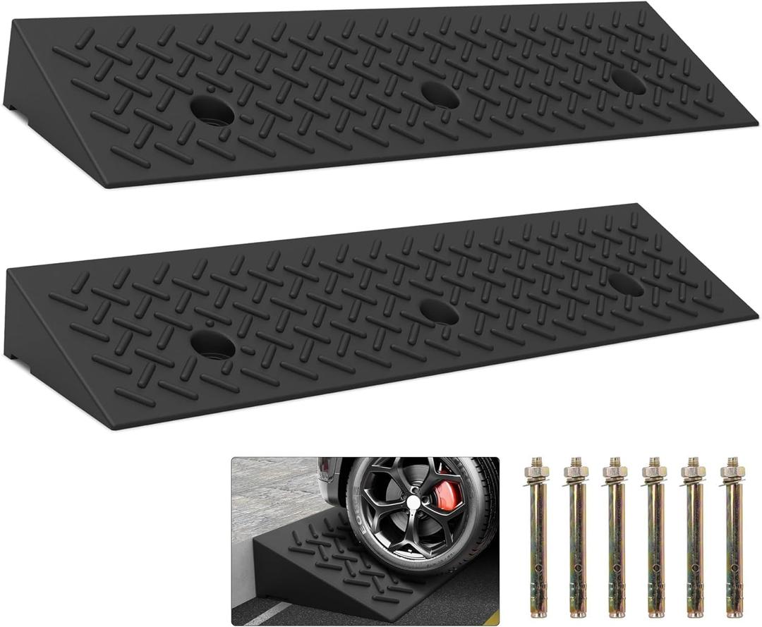2 Pcs 2" Rise Rubber Curb Ramp Threshold Ramps,2" H 38.5" L 9.5" W.Heavy Loading 2 Tons(4400 LB) Capacity,Car Slope for Driveway Dock Bike Vehicle Warehouse Motorcycle. (2" H)