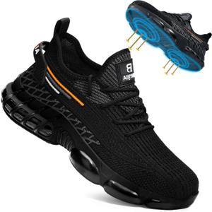 Steel Toe Work Shoes for Men Lightweight Safety Shoes with Puncture Resistant Sole Comfortable Construction Industrial Work Shoe for Warehouse (9.5, 3018 Black)