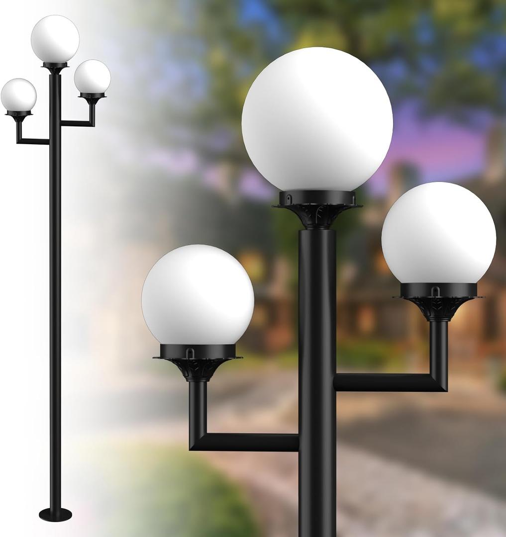79'' Outdoor Post Lights Waterproof, Triple Head Street Light Pole Lamp for Outside,3Pcs 10W LED Bulbs Included, Waterproof Outdoor Post Light Fixtures for Garden/Yard/Patio/Driveway, Black-C