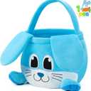 JOYIN Easter Bunny Baske with Foldable Ears, Empty Soft Basket with Handle, Easter Gifts for Babies, Kids Egg Hunt Game, Candy Bag, Party Favor Storage Container(11.8" 8.7")