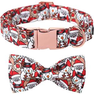 Lionet Paws Christmas Dog Bowtie Collar - Cute Cotton Adjustable Winter Dog Collar with Bowtie for Small Medium Large Dog Girl Boy Gift, XS, Neck 8-12in