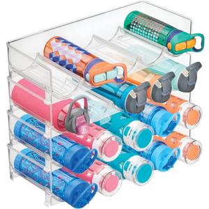Plastic Water Bottle Organizer and Wine Rack Storage Holder Stackable Water Bottle Storage Rack Cabinet Organization and Storage Travel Mug Cup Storage Rack Hold 20 Bottles (20 Bottle)