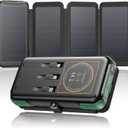 SOARAISE Solar Charger 25000mAh/92500mWh Wireless Portable Charger, 20W Fast Charging Power Bank with Built-in 3 Cables, PD QC 3.0 Phone Battery Pack with 4 Solar Panels & Flashlights for Camping