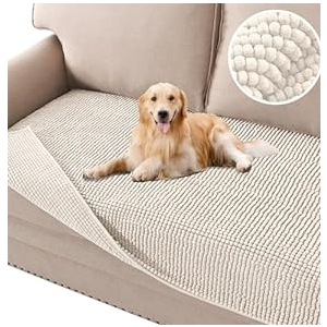 H.VERSAILTEX Plush Chenille Dog Bed Cover Thick Soft Sofa Cover for 3 Cushion Couch Anti Slip Couch Cover Furniture Protector for Dog, Pet, Cat (35" x 74", Caramel)