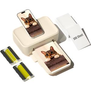 HPRT Photo Printer 4x6,+108 Sheets&2ribbon,Phone Instant Picture Printer for iPhone, Android, Portable Photo Printers for Home Use (Beige)