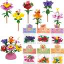 Valentines Day Gifts for Kids - 24 Pack Prepacked Valentine's Day Cards with Flower Building Blocks Crafts for School Classroom Class Party Favor, Valentines Craft Exchange for Boys Girls Teens