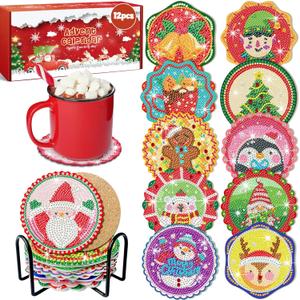 12 Days of Christmas Advent Calendar Diamond Painting Coasters, DIY Crafts Gem Diamond Art Kits for Adults, Elderly Parents, Christmas Ornaments Advent Calendar 2025 for Adults, Seniors, Women, Grils