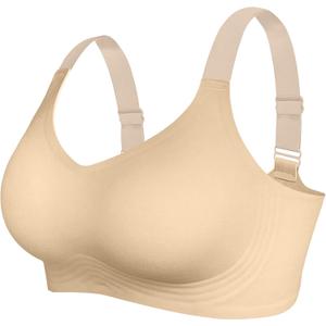 Womens Seamless Wireless Jelly Bra Push Up Comfort Soft No Underwire Full Coverage T-Shirt Bra, Nude, (XL)