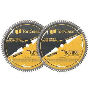 TonGass (2-Pack) 10", 80 Tooth Table Saw Blade Compatible with DeWalt Tables Saws (Part Number DWA11080), Hi-Density Ultra Sharp Steel Professional Woodworking Table Saw Blade with 5/8 Inch Arbor