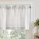 jinchan Striped Linen Valance Curtain 16 Inch Vertical Striped Valance for Kitchen Bathroom Light Filtering Rod Pocket Cottagecore Farmhouse Semi Sheer Short Window Curtain 1 Panel Grey, 50"W x 16"L