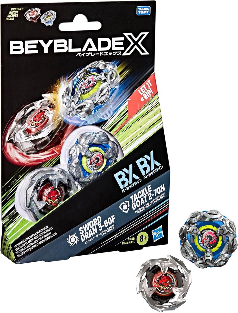 Beyblade X Tackle Goat 2-70N BX & Sword Dran 3-60F BX Takara Tomy Dual Pack Set, 2 Right-Spinning Tops, Battling Tops Game Toys, Ages 8+